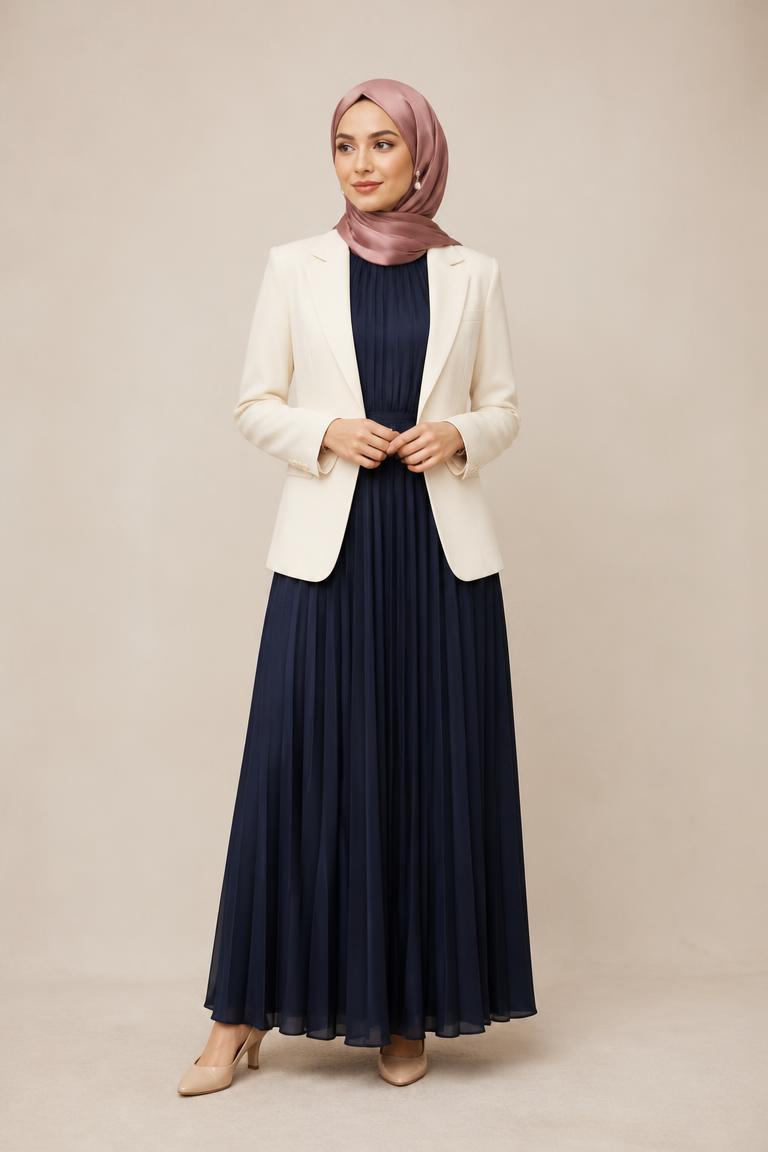 Elegant modest Eid outfit with a flowing abaya